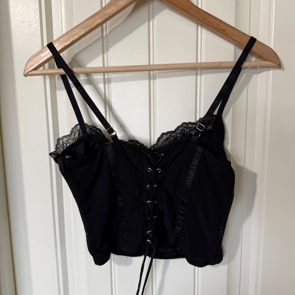 Forever 21 Bustier Top Women S Black NEW Lace Trim Corset Back Knit Crop - Picture 4 of 6